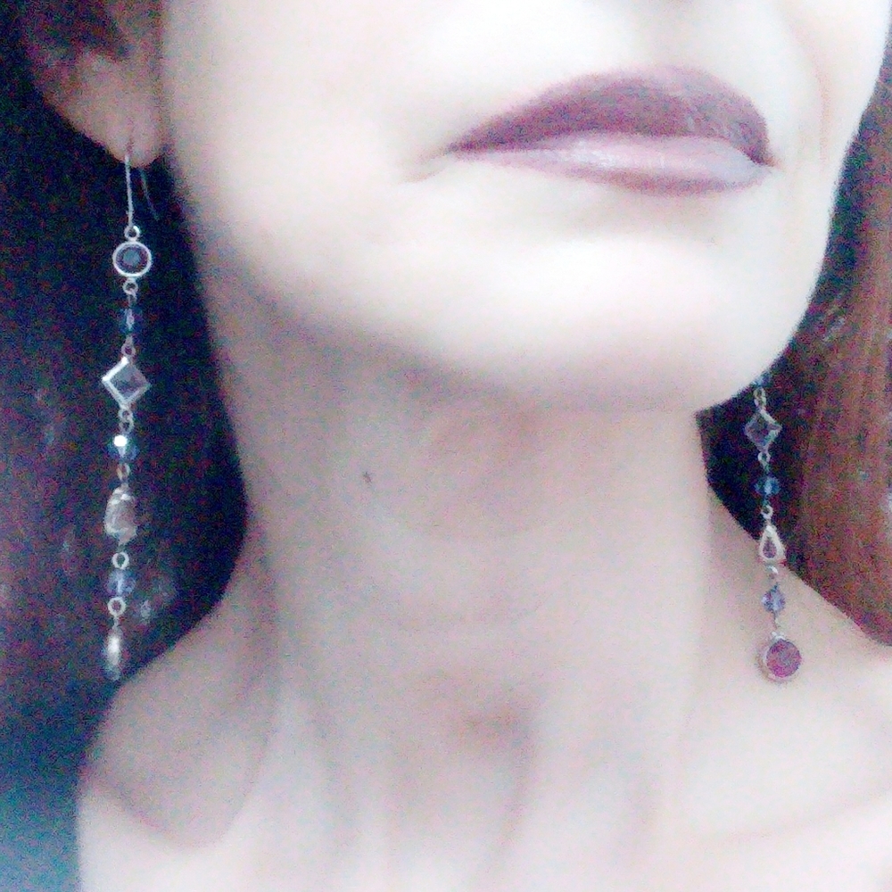 Vintage Sterling Amethyst & Pink Quartz Long Earrings - Picture 8 of 8